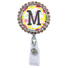 Flamingo Glam Initial or Title Button Attached to a Badge Reel