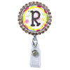 Flamingo Glam Initial or Title Button Attached to a Badge Reel