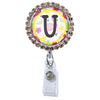 Flamingo Glam Initial or Title Button Attached to a Badge Reel