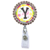 Flamingo Glam Initial or Title Button Attached to a Badge Reel