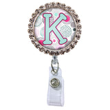 Moon Cloud Glam Initial or Title Button Attached to a Badge Reel