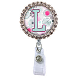 Moon Cloud Glam Initial or Title Button Attached to a Badge Reel