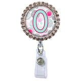 Moon Cloud Glam Initial or Title Button Attached to a Badge Reel