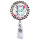 Moon Cloud Glam Initial or Title Button Attached to a Badge Reel