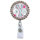 Moon Cloud Glam Initial or Title Button Attached to a Badge Reel