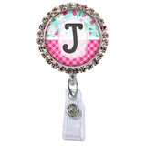 Picnic Glam Initial or Title Button Attached to a Badge Reel