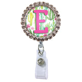 Cute Cactus Glam Initial or Title Button Attached to a Badge Reel