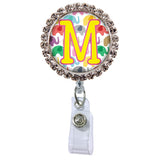 Happy Elephant Glam Initial or Title Button Attached to a Badge Reel