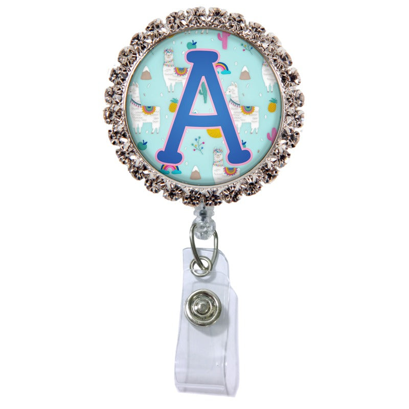 Llama Glam Initial or Title Button Attached to a Badge Reel – Shop