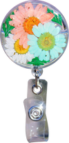 Glitterific Badge Reel Coral and Blue Flowers